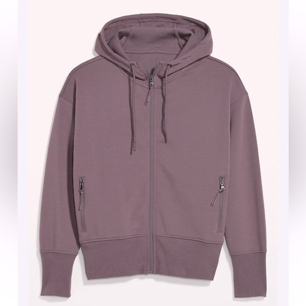 Old navy mauve pink new fleece active hoodie zip-up jacket Medium M gym fitness - Picture 1 of 3
